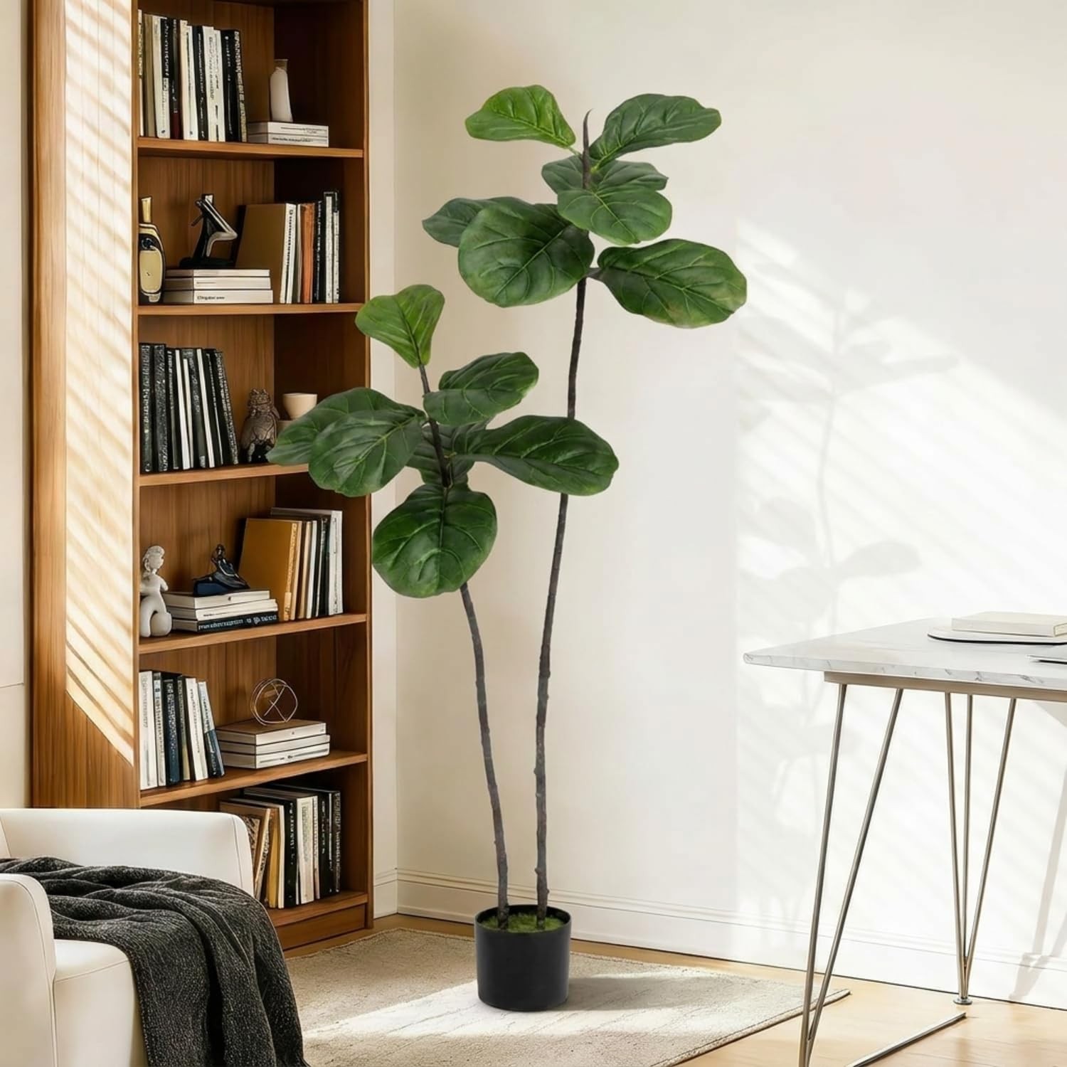 Artificial Fiddle Leaf Fig Tree – 4FT Faux Large Tree, Fake Plants Tall Fake …