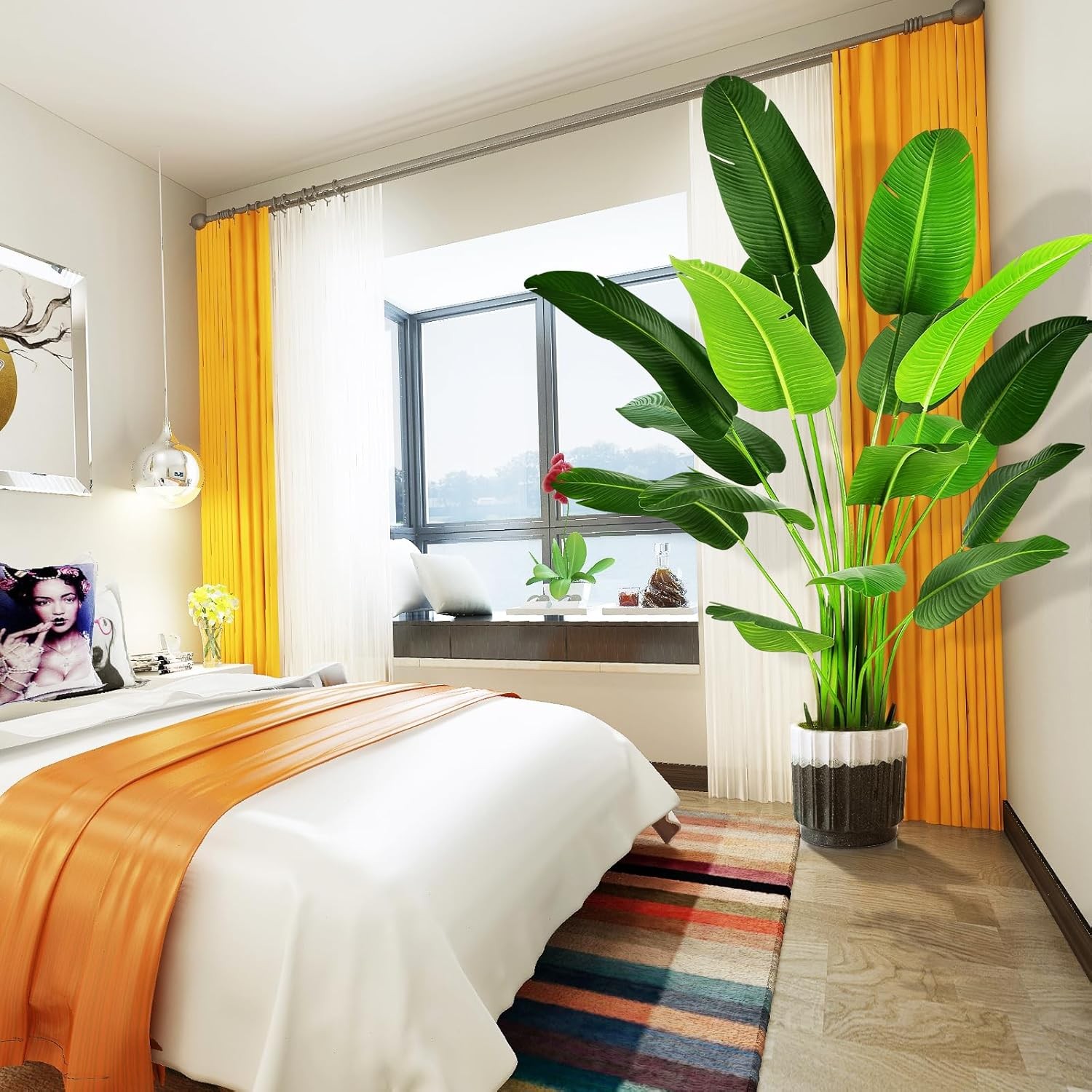 6FT Tall Bird of Paradise Artificial Silk Palm Tree w/ Planter for Office House