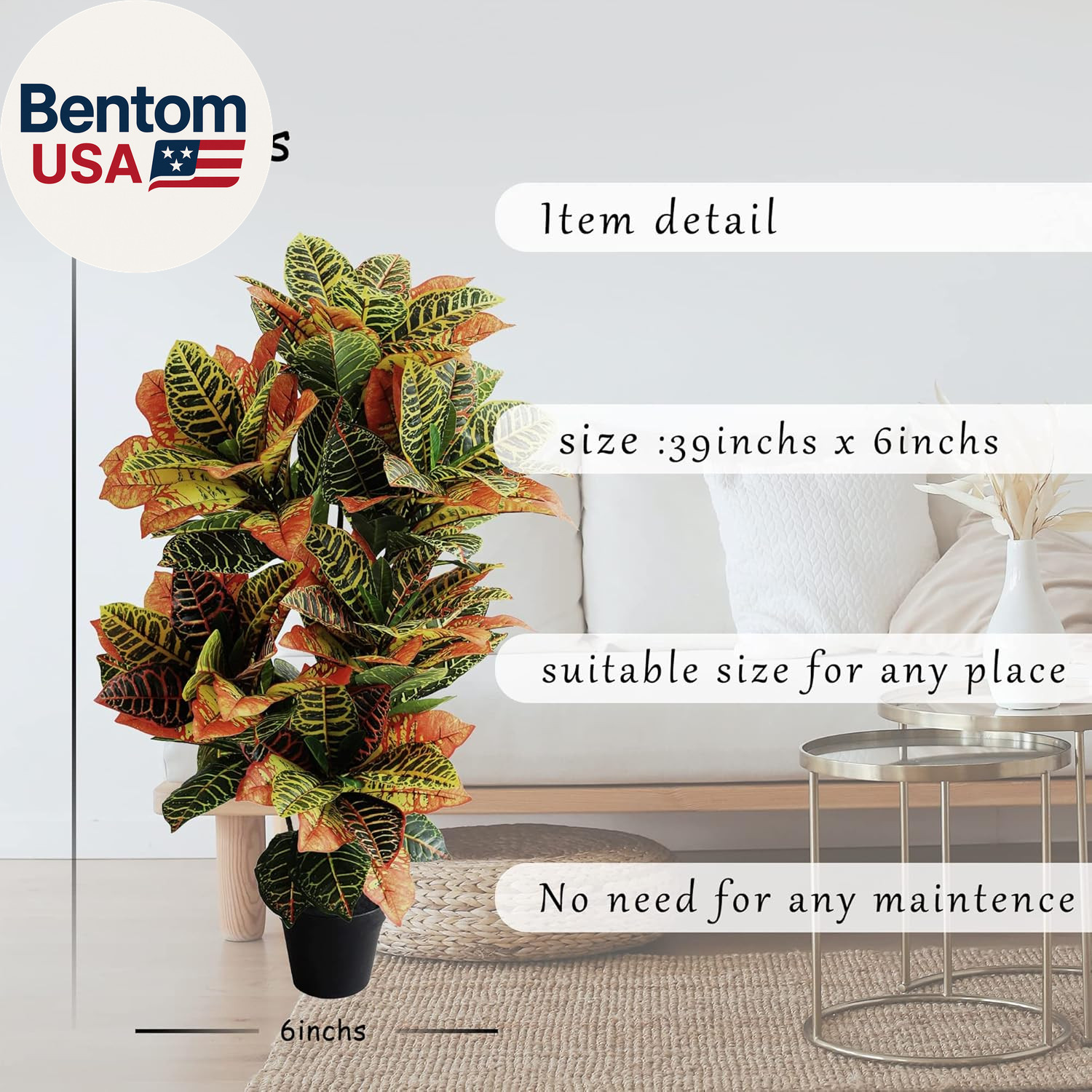 Artificial Croton Plant, 39Inch Faux Fiddle Leaf Fig Tree, Artificial Trees for