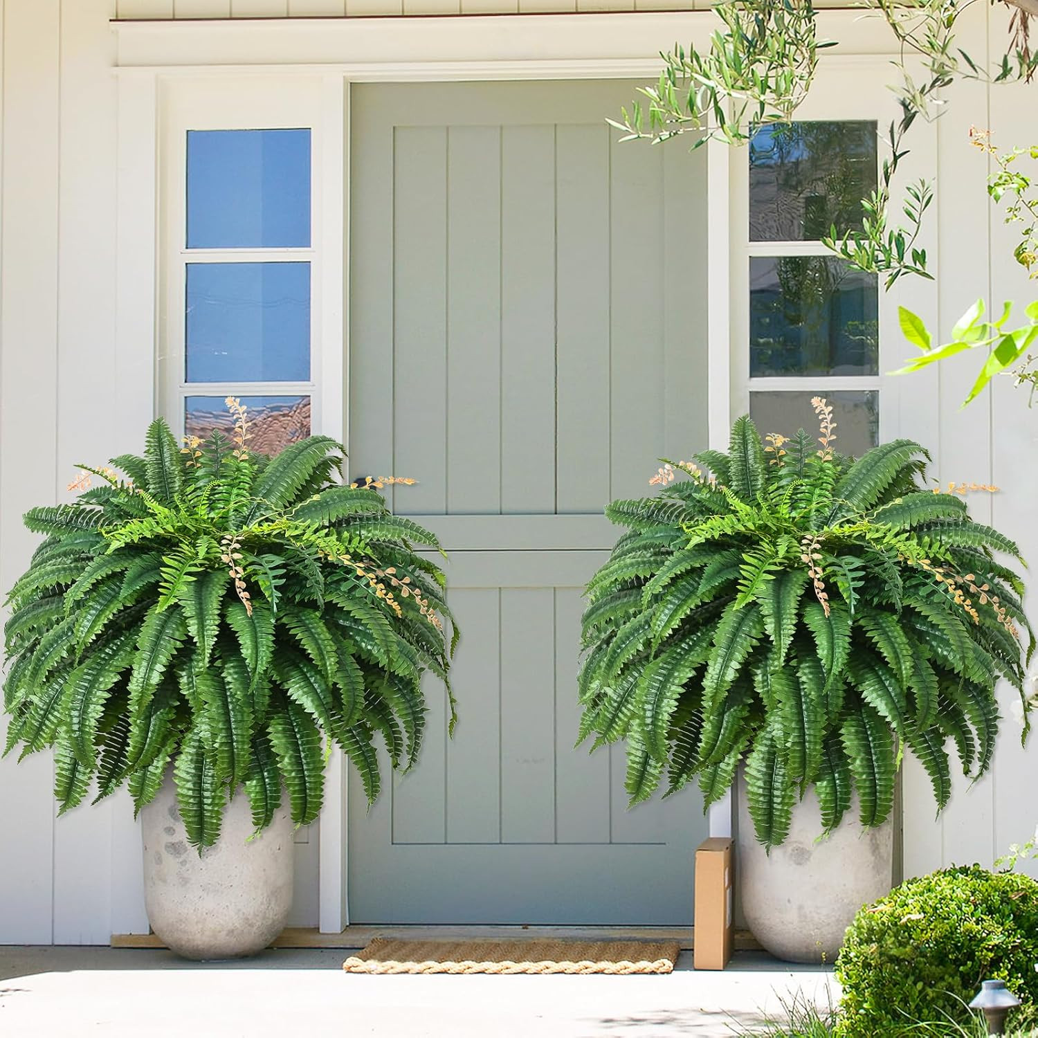 2Pcs 48” Realistic UV Resistant Faux Boston Ferns for Outdoor Planters