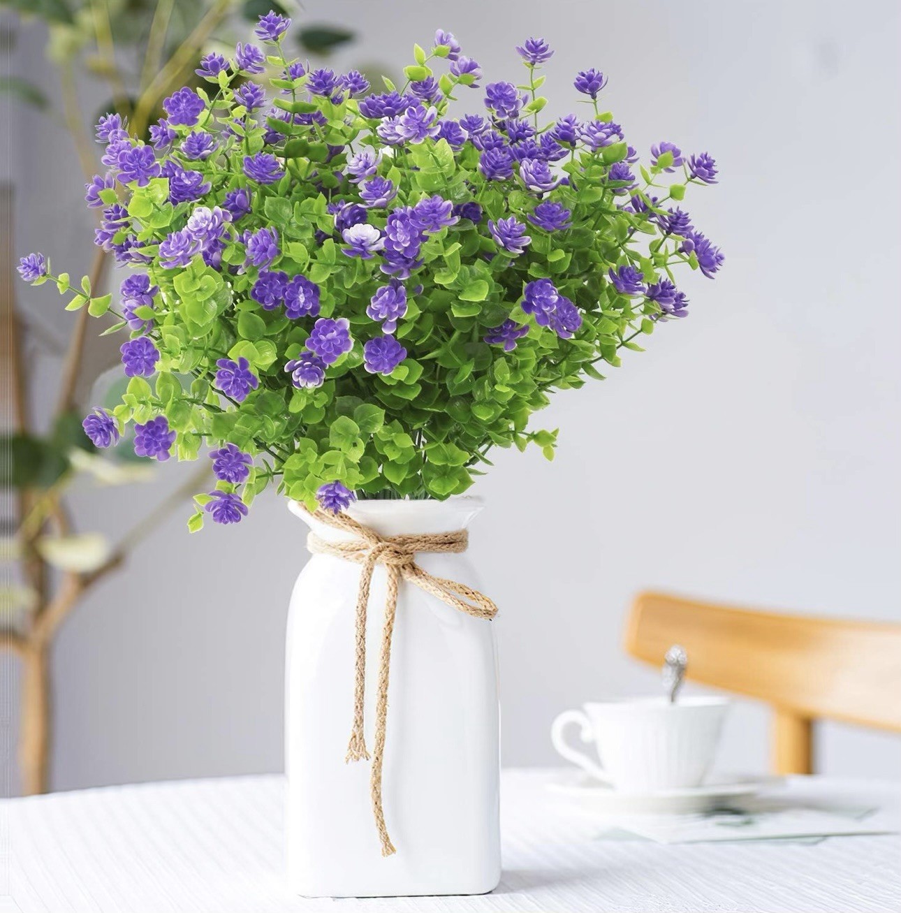 Lot of 18 Artificial Purple Mini Flower Bushes Greenery Stems Fake Plants Decor