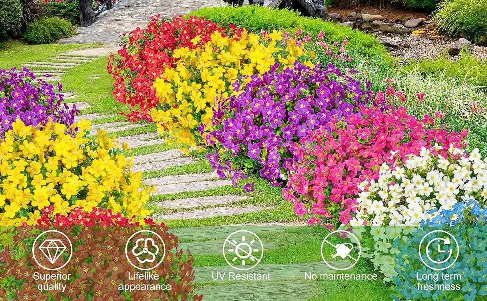 16 Pcs Artificial Flowers for Outdoors Decoration, Mixed | Fake silk flowers, UV
