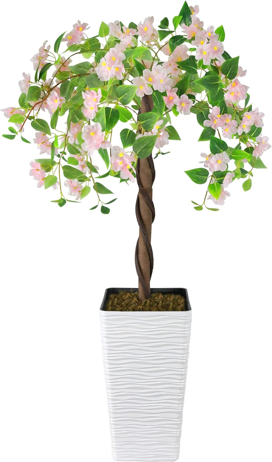 4FT Artificial Cherry Blossom Tree in White Planter for Indoor/Outdoor Decor