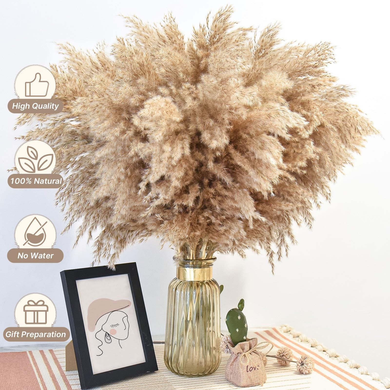 22pcs Pampas Grass Decor-Natural Dried Fluffy Brown Pompas Grass,Short Fluffy…