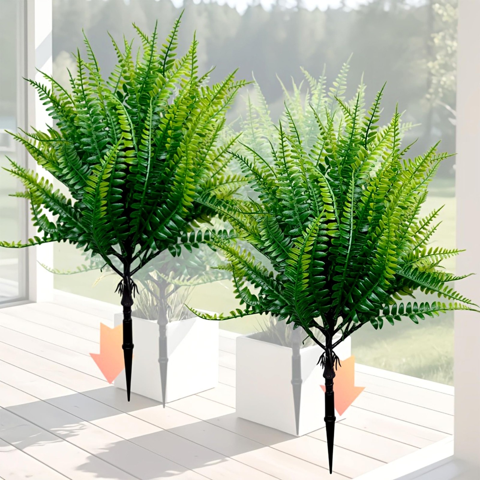 4 Pcs Artificial Fern Topiary with Ground Spike, UV Resistant Fake Boston Fer…