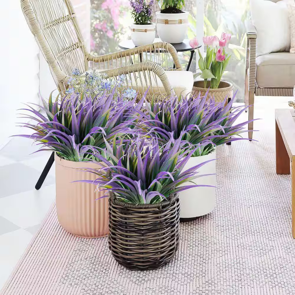 17.7 In. Light Purple 24Pcs Artificial Grass Plant Fake Outdoor Plastic Plants U