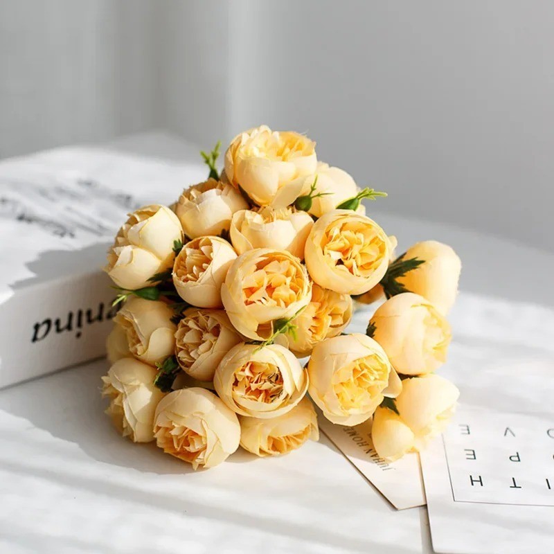 Rose Pink Peony Artificial Flowers Silk Bouquet 27heads Roses Fake Flower