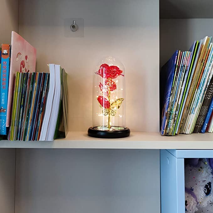 Forever Rose Gift, Enchanted Glass Rose Flower and Butterfly with LED Lights