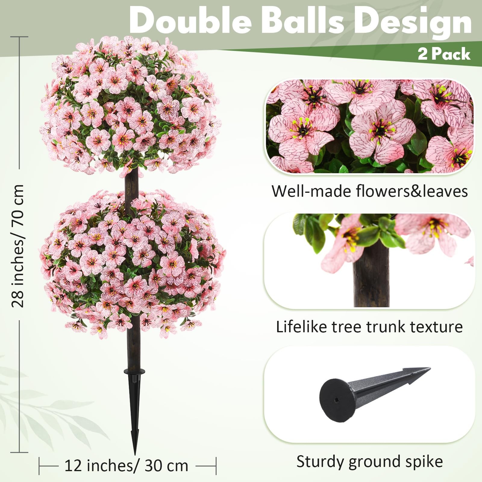 28 Inch Set of 2 Artificial Flowers Topiary Tree Double Boxwood with Spikes f…