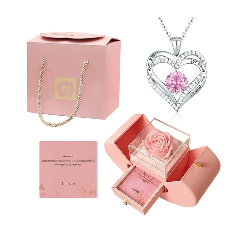 Eternal Flower Necklace Gift with Display Case for Anniversary Birhtday