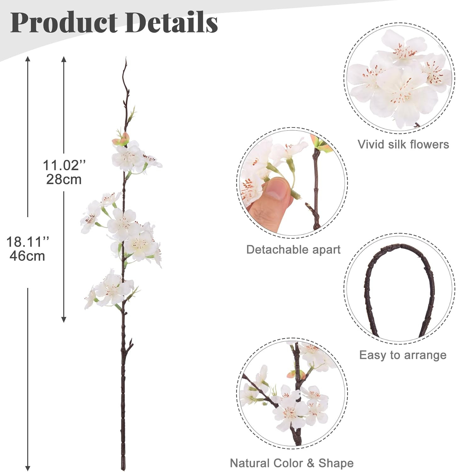 12 PCS Faux Cherry Blossom Branches Decor 18.11 Inch Fake Artificial Cherry Flow