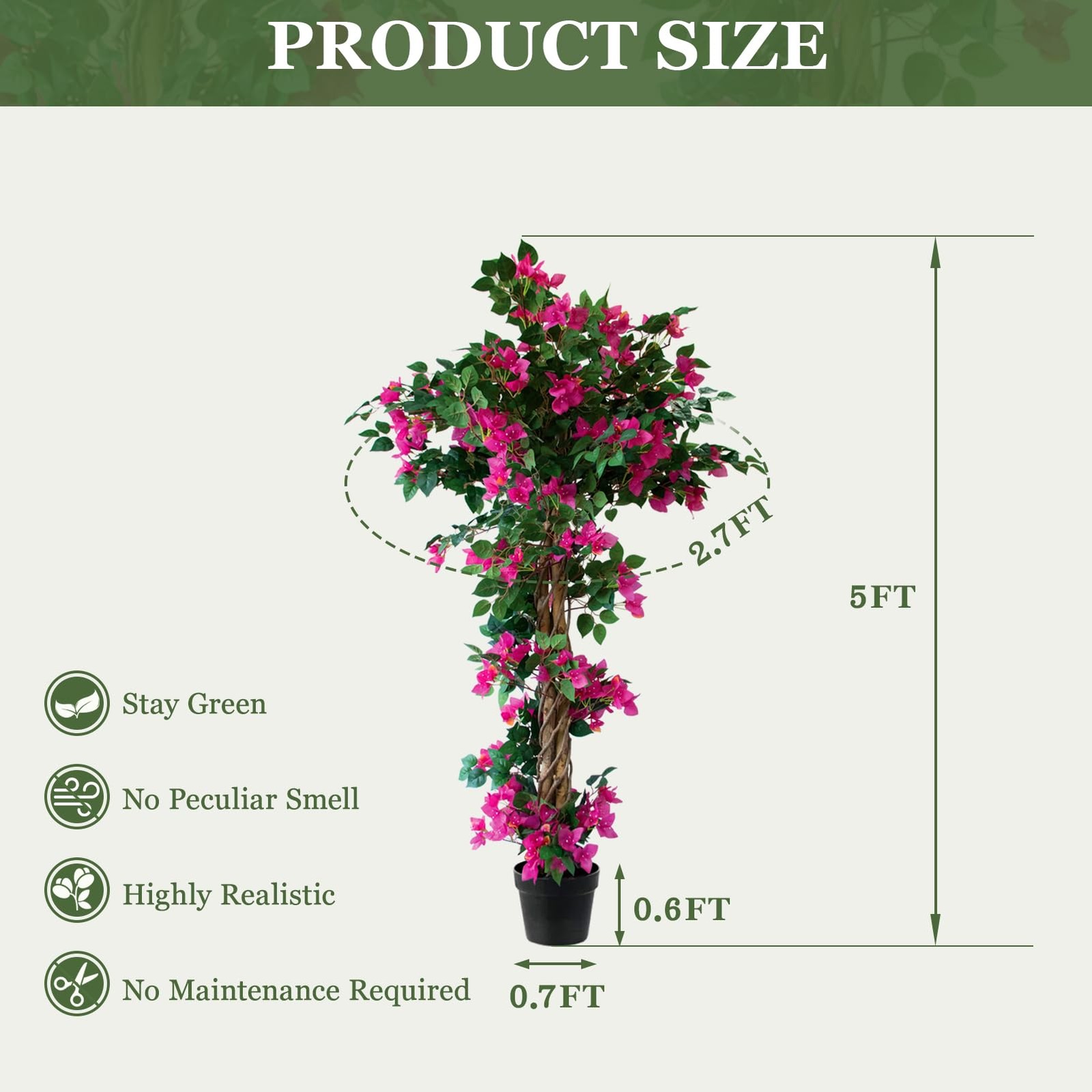 5FT Tall Bougainvillea Artificial Tree for Outdoors or Indoors, Faux Tree Rea…