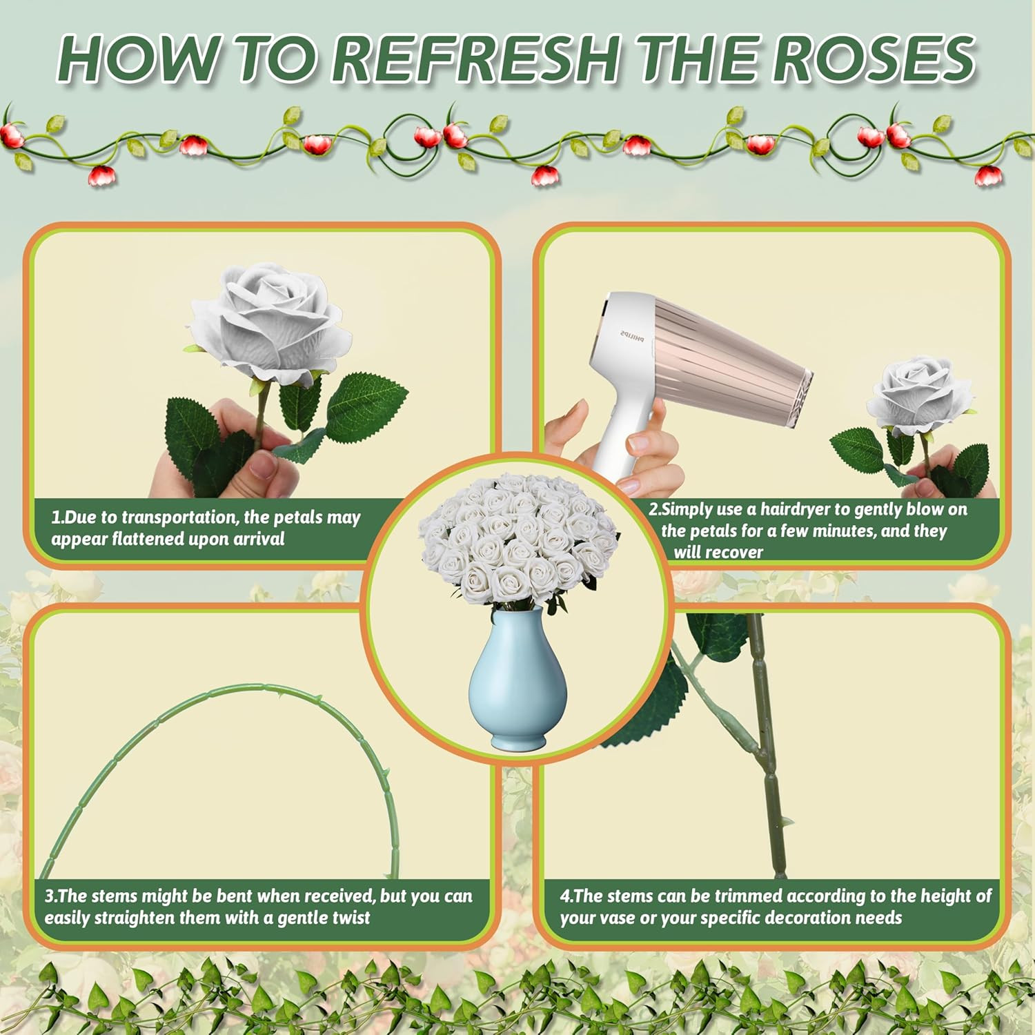 100PCS Realistic Silk White Roses for Wedding Decor & Floral Arrangements