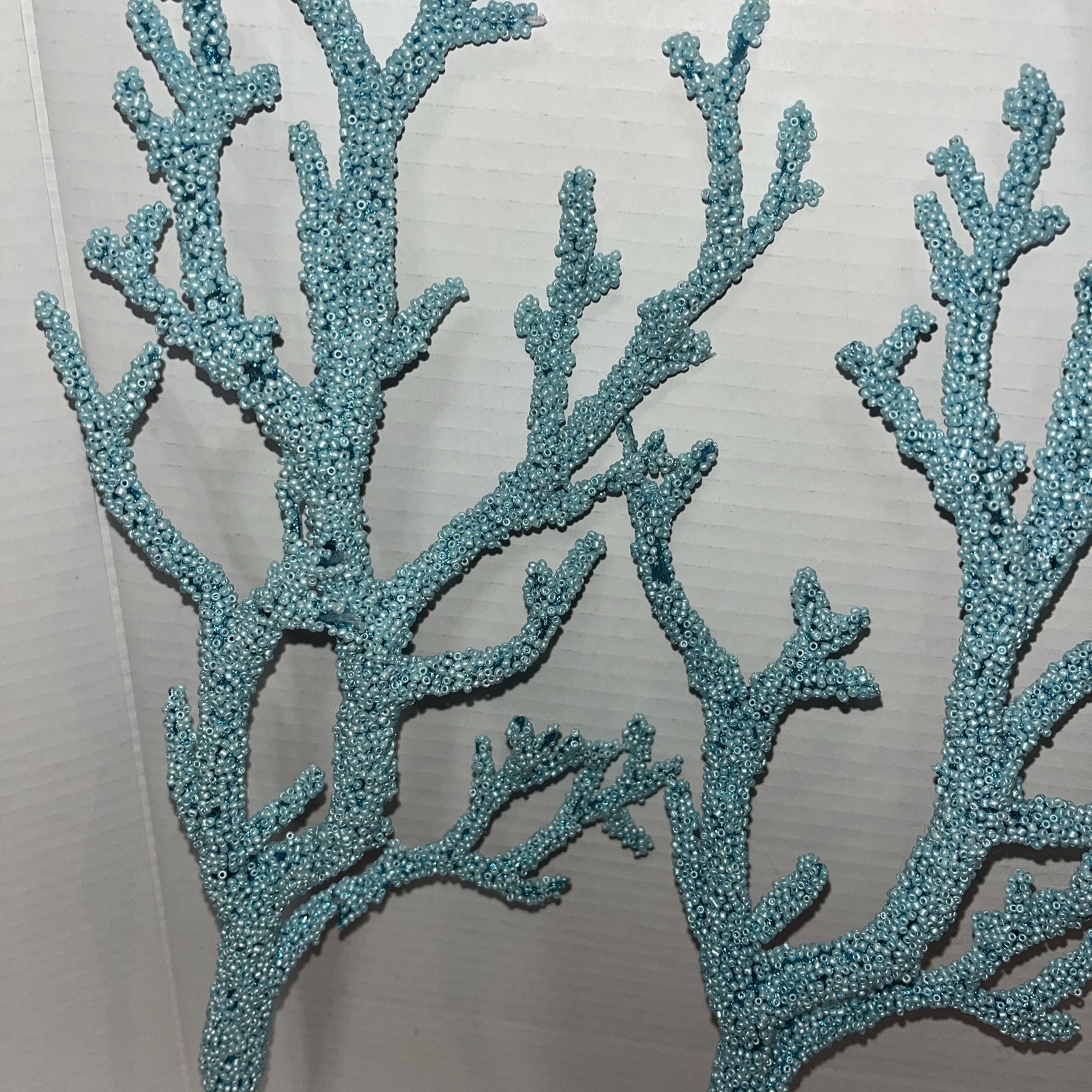 Lot Of 3 Glittered Beaded Twig Branch Spray Blue Coral Nautical Branch Florals