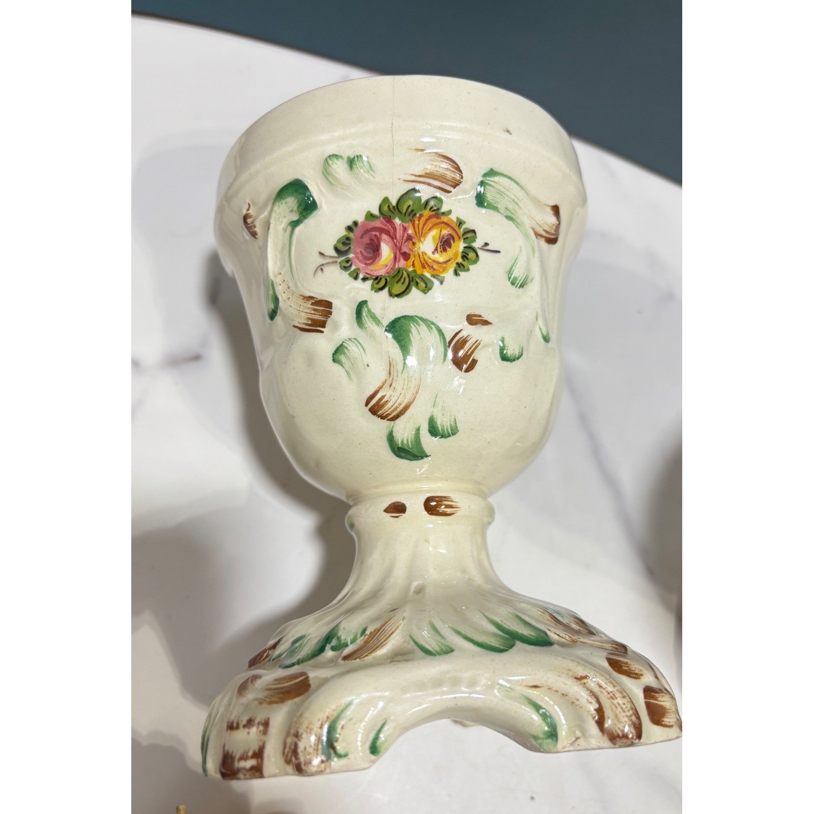 Vintage Capodimonte Italy Porcelain Lidded Urns Floral Bouquet Roses Set of 2