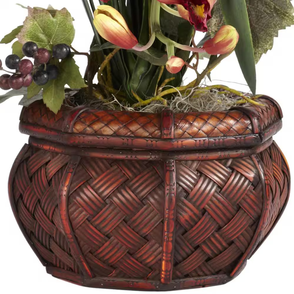 30 In. Artificial H Burgundy Cymbidium with Decorative Vase Silk Arrangement