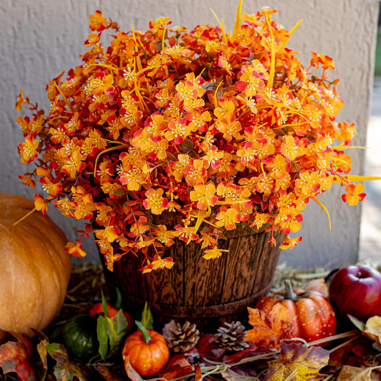 12 Bundles Artificial Fall Mums UV Resistant Fake Plant Porch Patio Decor Orange