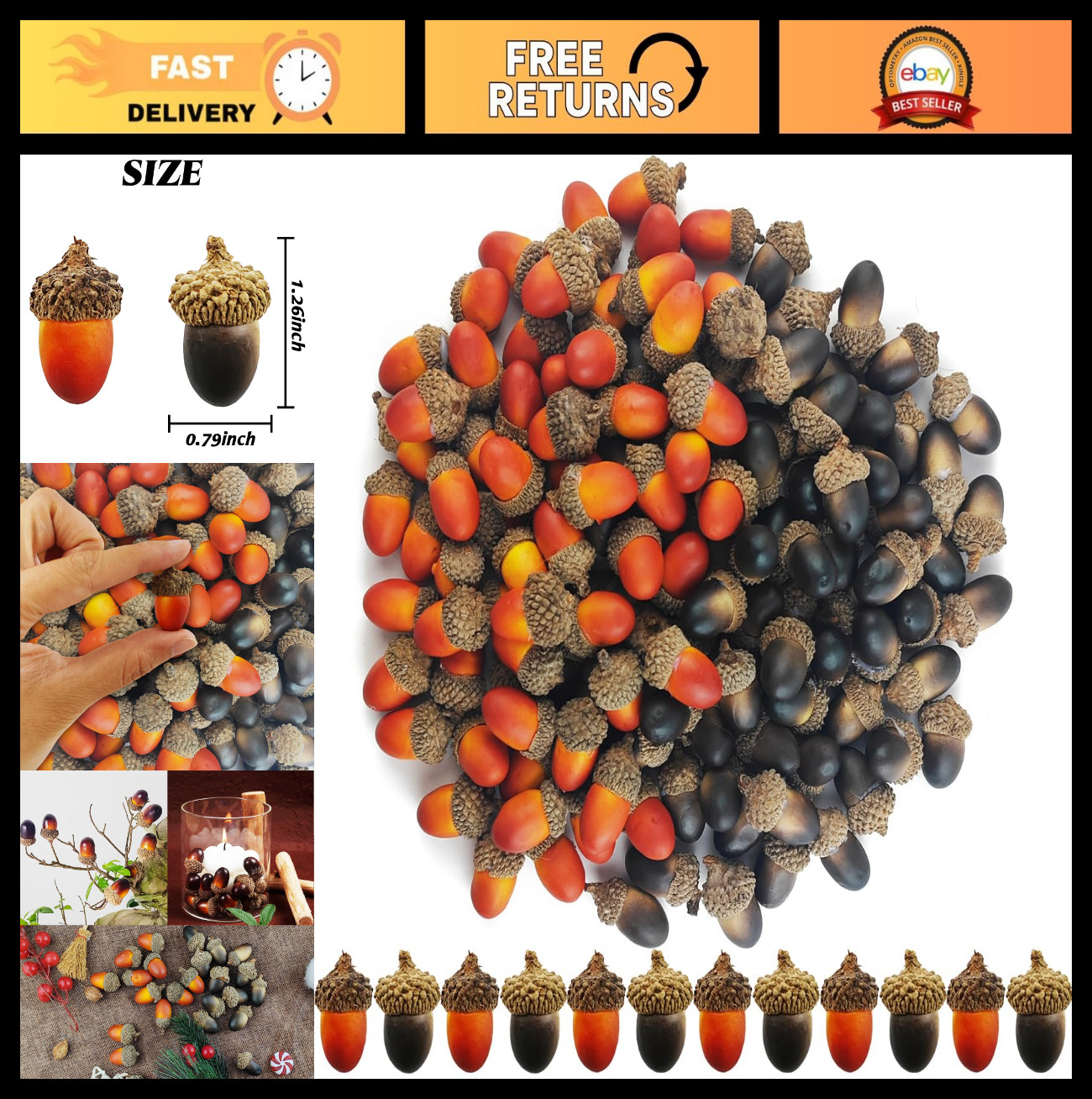 160PCS Lifelike Artificial Acorns – Realistic Simulation Decor for Crafts, Weddi