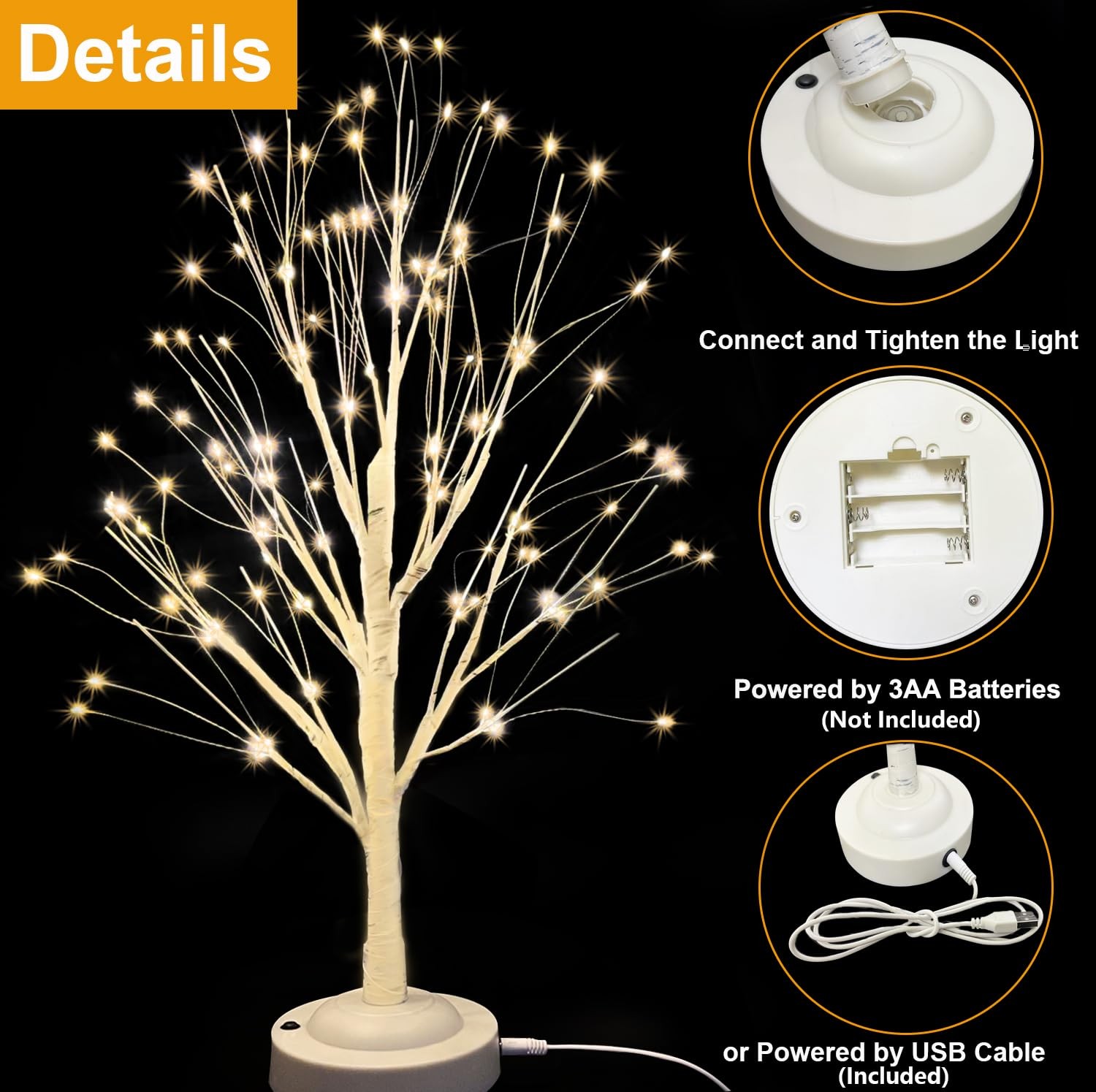 144 LED Birch Tree Light Tabletop Lamp Mini Fairy Light USB/Battery Decor