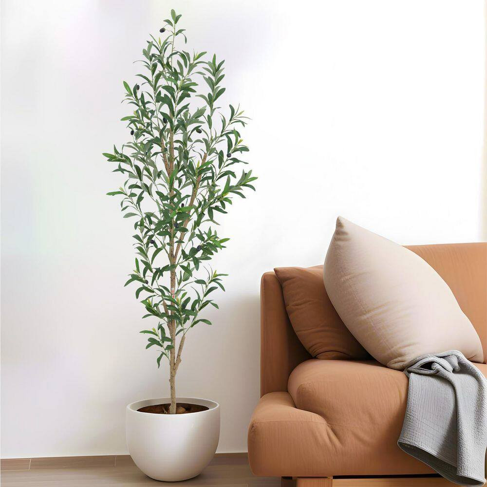 6 Ft. Artificial Olive Tree in Pot Lifelike Green Leaves Faux Fruit Adjustable B