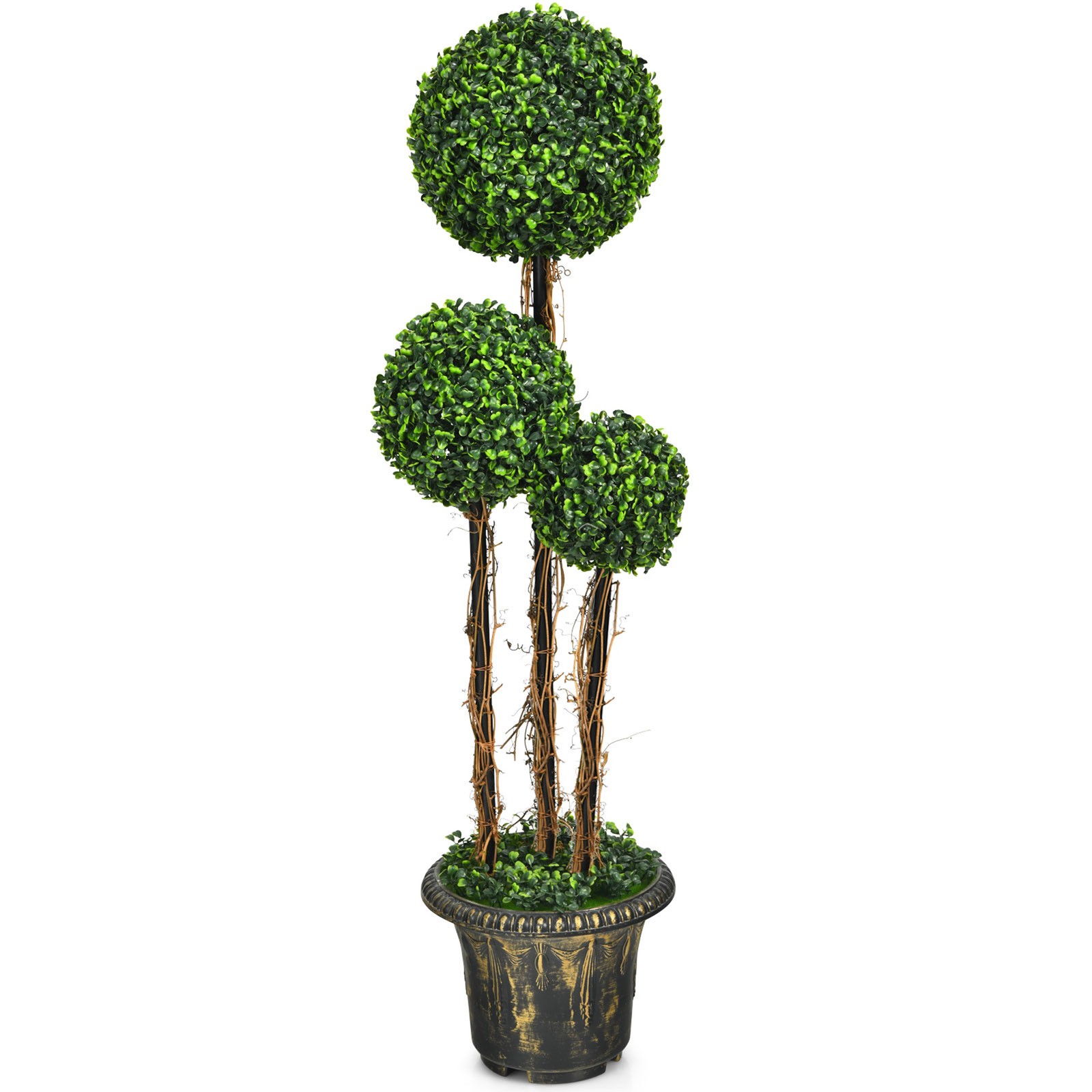 4 Ft Artificial Topiary Tree Fake Triple Ball Plant Home Office Decoration