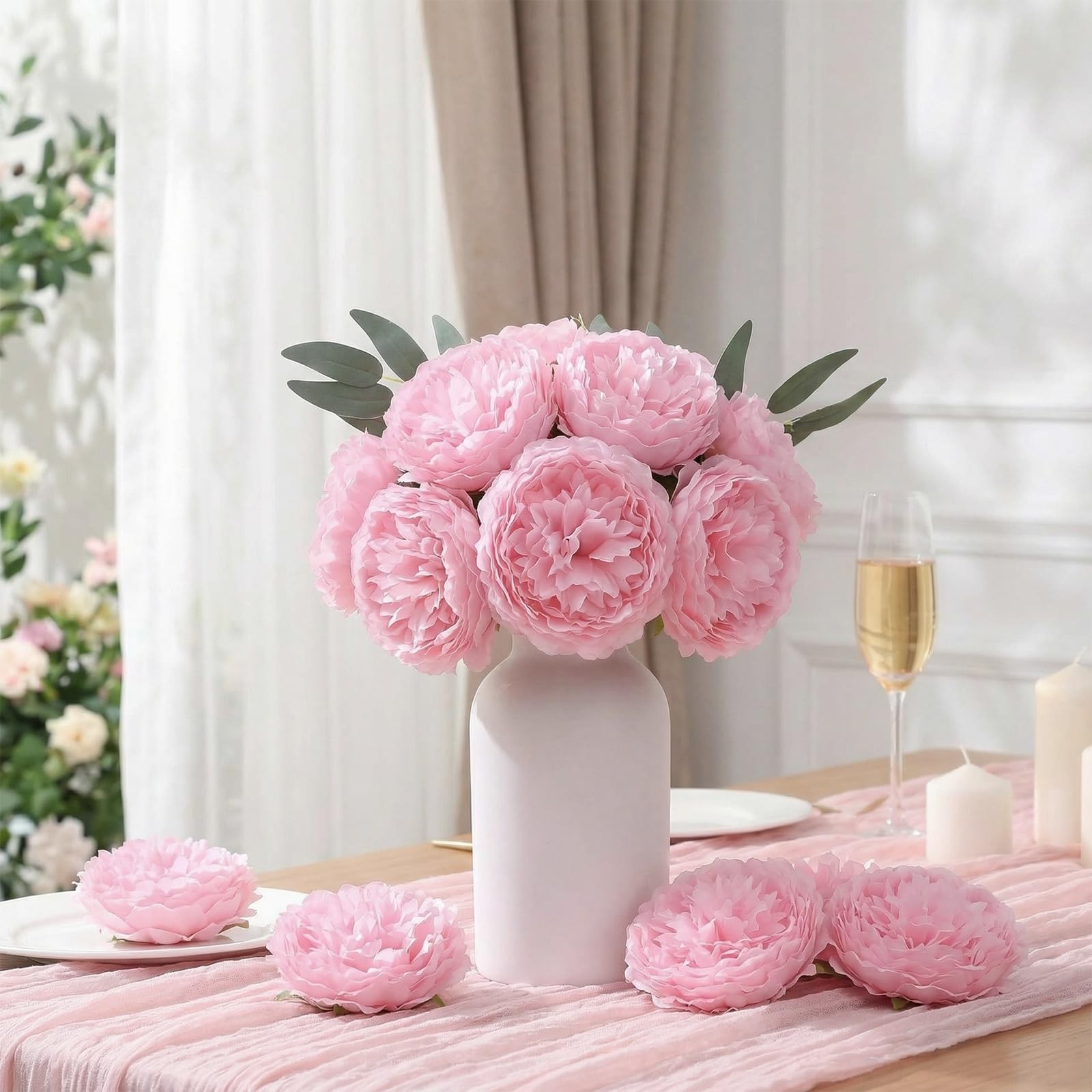 50 PCS Pink 4.7 Inch Artificial Peony Rose Flower Heads Silk Fake Bridal