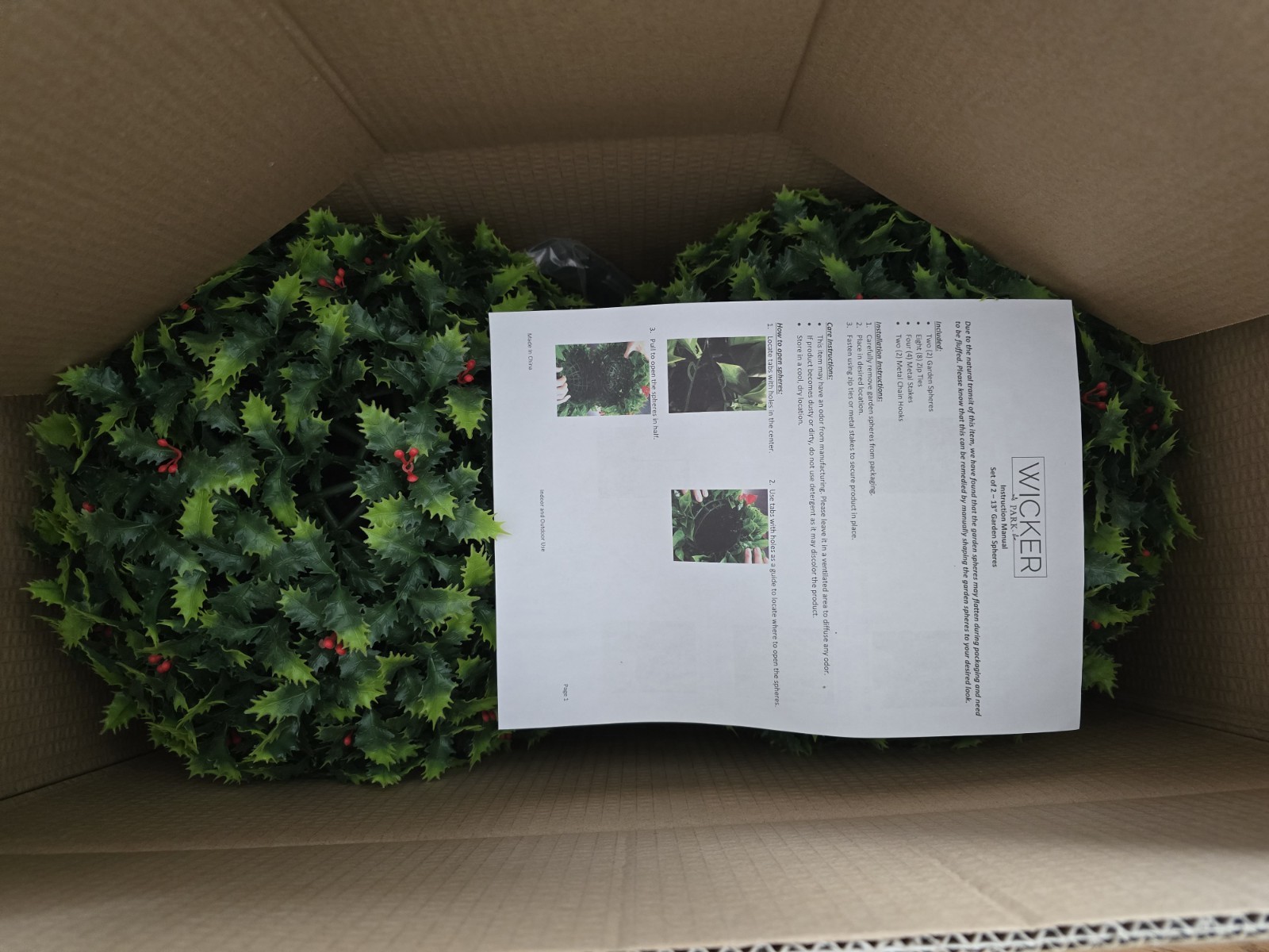 2 Wicker Park 13″ Holly Leaf Spheres Faux Flower Indoor Outdoor Garden NIOB