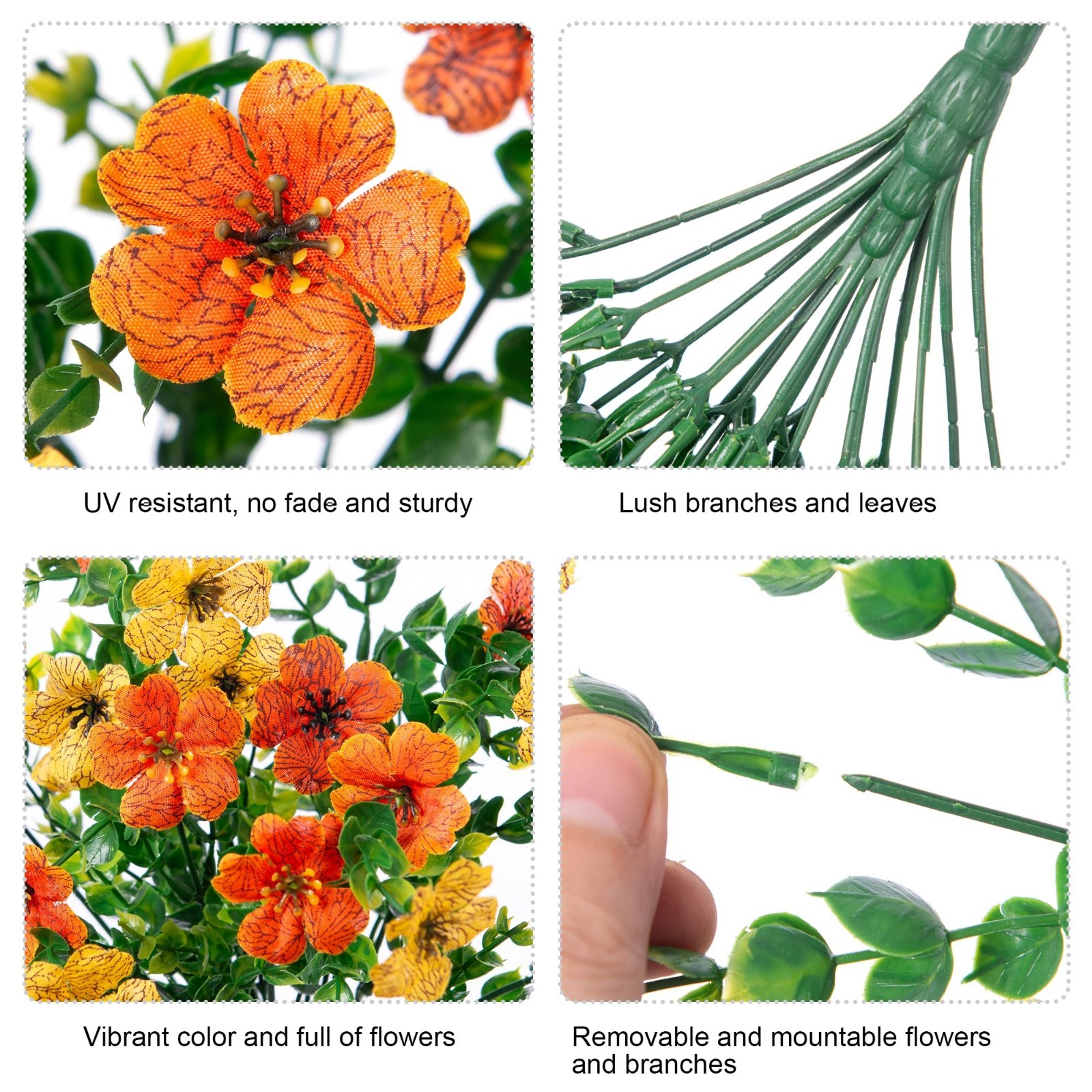2Pcs UV Resistant Artificial Flowers – Silk Mums & Eucalyptus Hanging Plants Dec