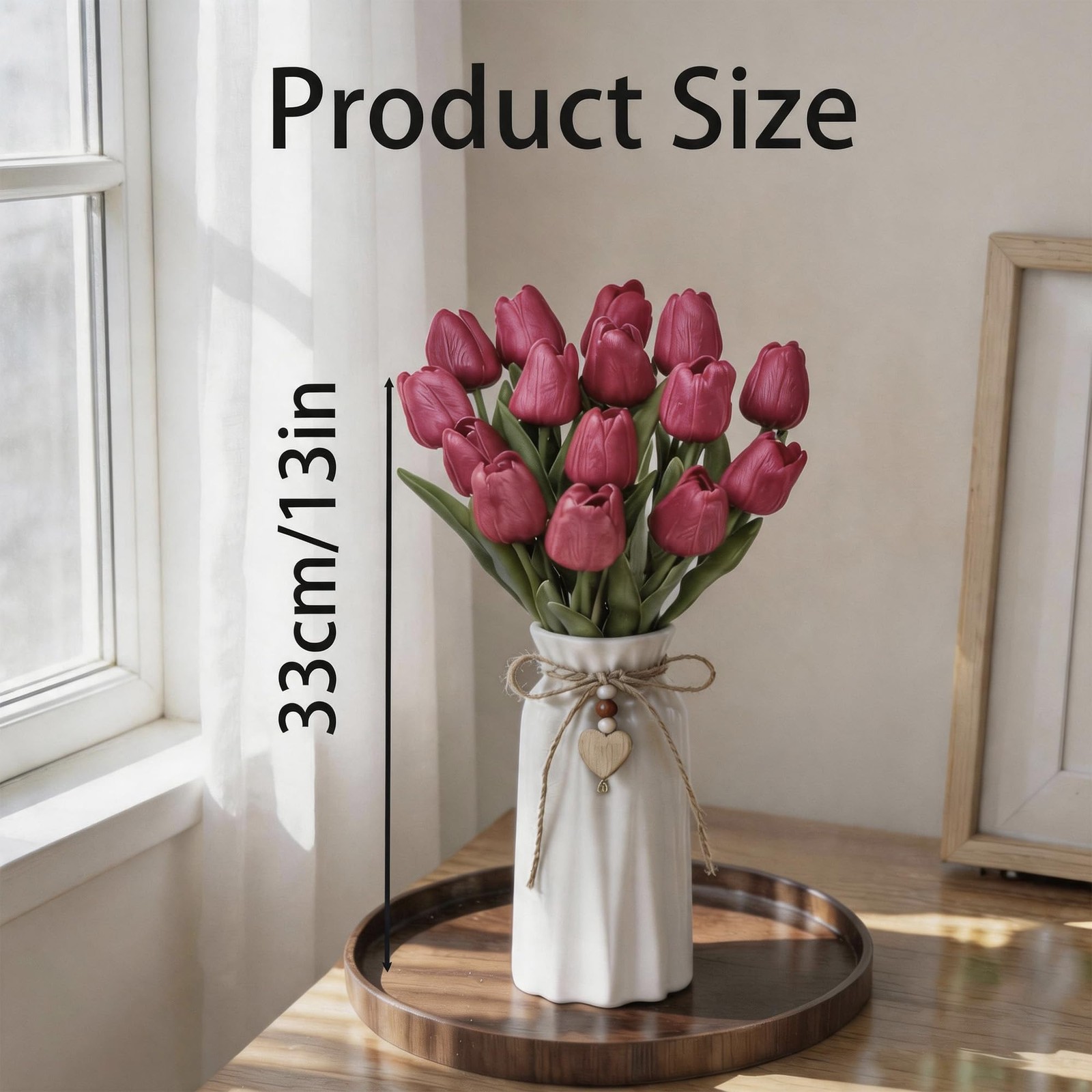 Artificial Tulip Flower Arrangement in Ceramic Vase with Rustic Heart Charm, …