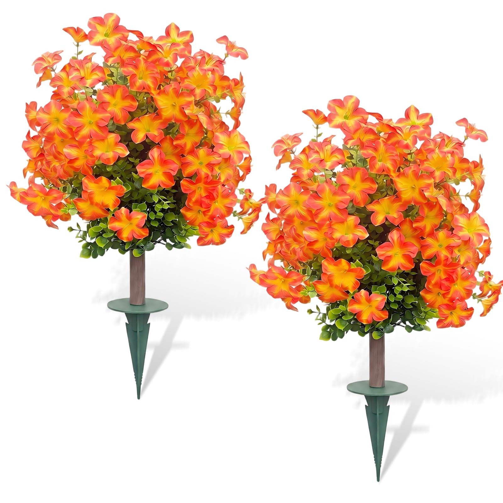 2Pcs UV Resistant Fake Shrubsw/Stakes,Porch Garden Decor Plants (Yellow)