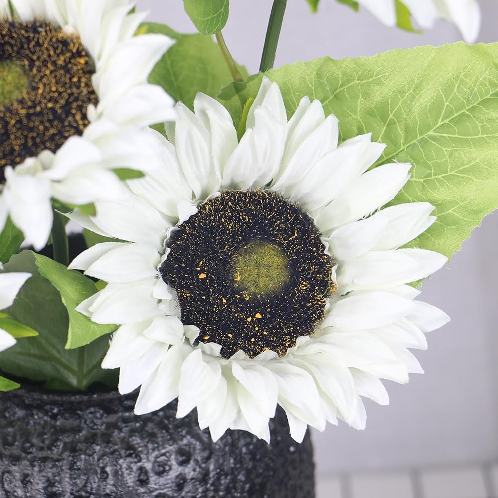 Long Stem Artificial Sunflower 6pcs, White Fake Sun Flowers Single Stem for T…
