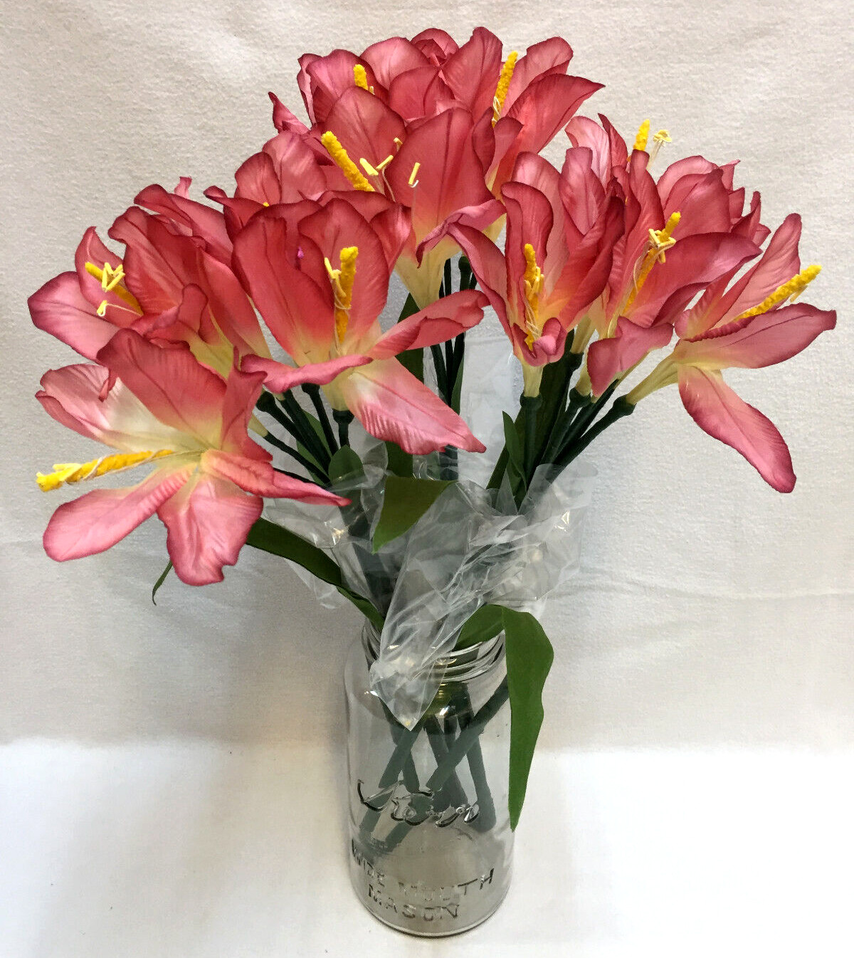 Lily Flowers Pink Rose Wine Faux Silk 7 Blooms Per 28″ Stem Thailand Lot of 3