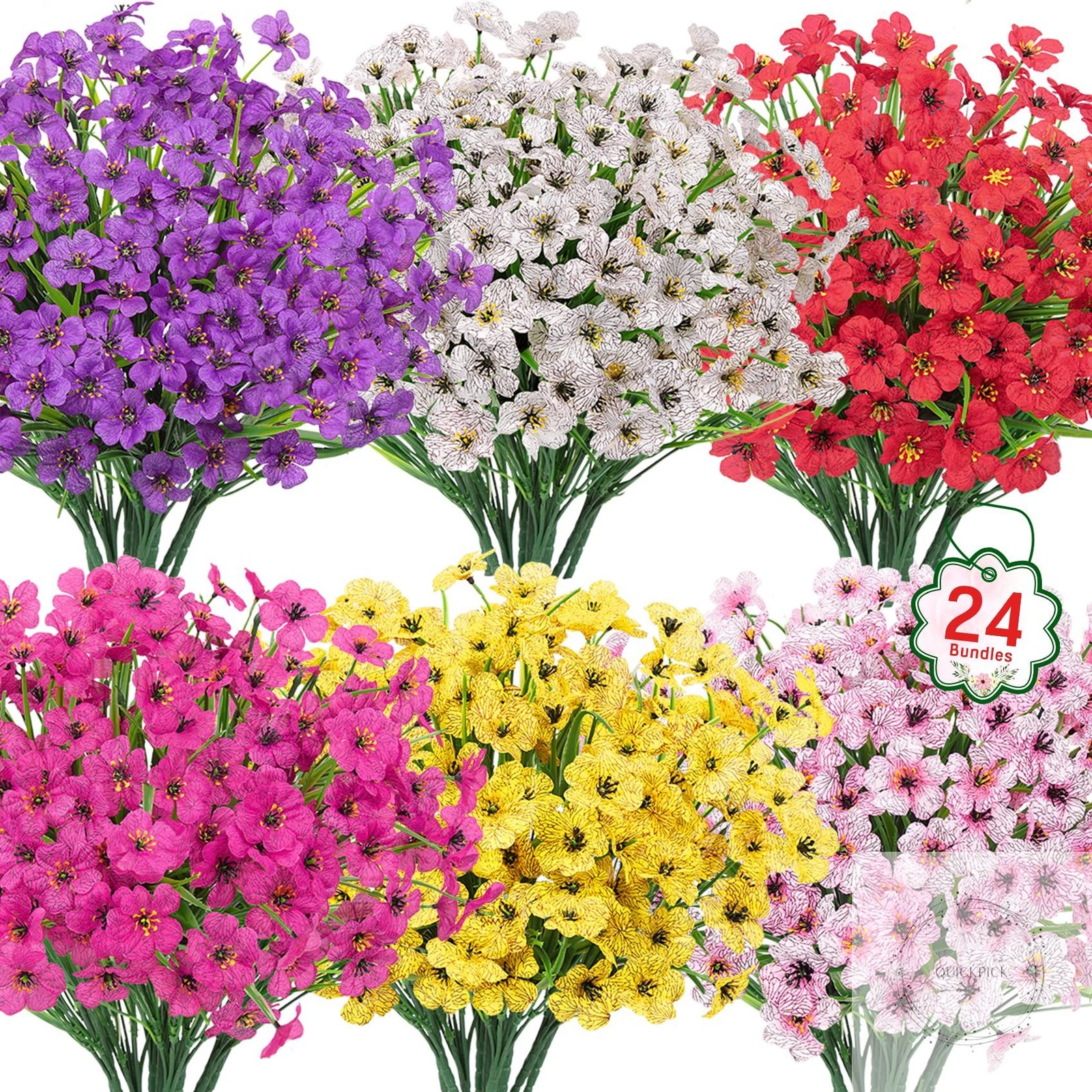 24 Bundles Artificial Flowers for Outdoors UV Resistant Silk Fake Flowers Faux