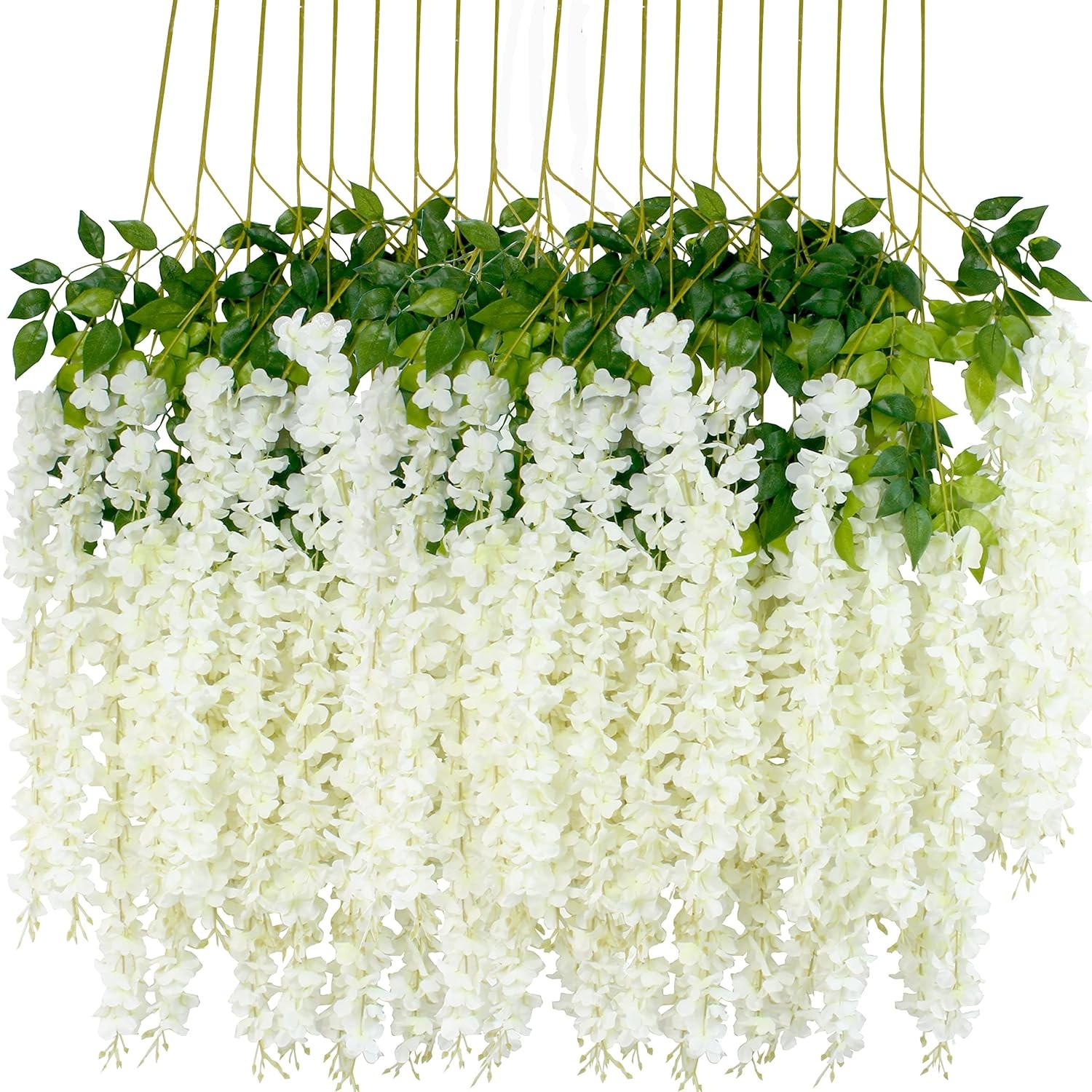 12PCS White Artificial Wisteria Flowers 3.6ft Vine Garland for Wedding & Home De
