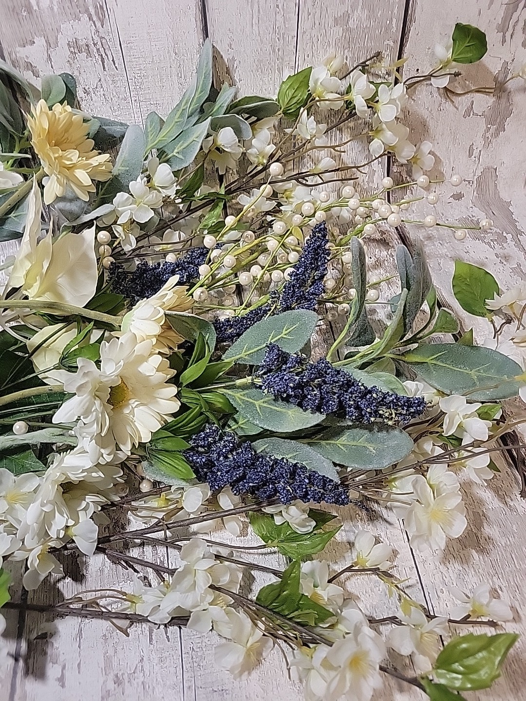Faux Floral Flower Arrangement Single Pieces Daisy Pearl Berries Fuzzy Stems…