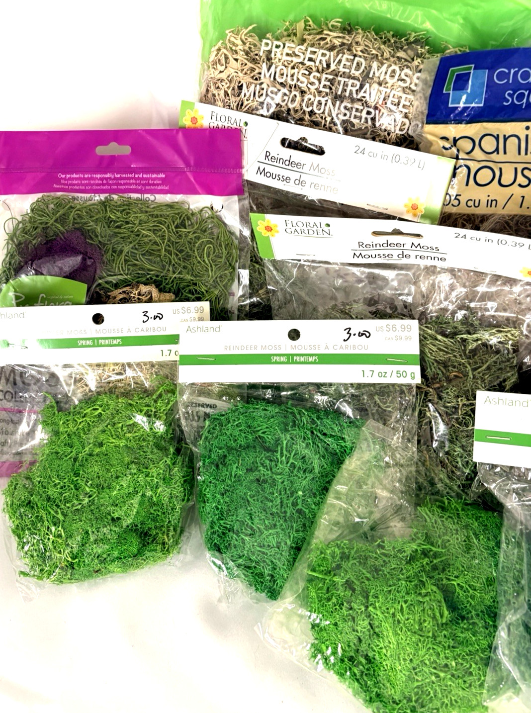 15 Bags Craft Moss Lot Reindeer Spanish Preserved Mixed Colors Floral DIY Decor