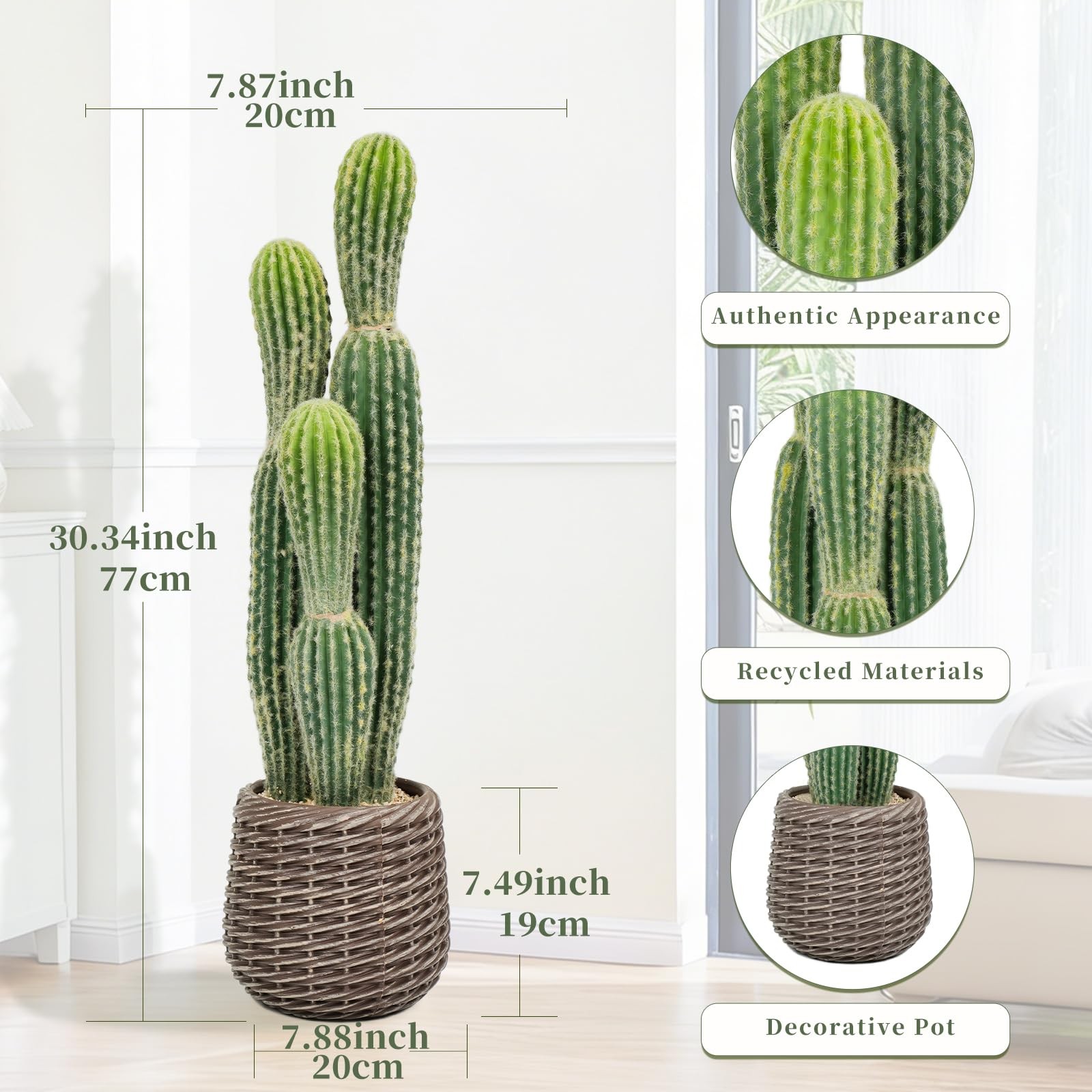 2.5ft Artificial Cactus Plants Outdoor, Tall Fake Cacti Plant in Brown Pot, F…