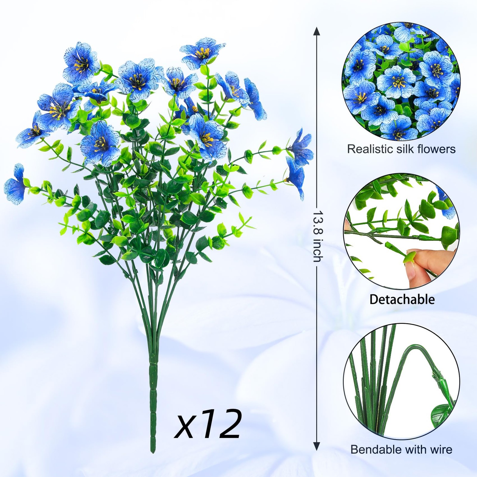 12 Bundles Artificial Flowers for Outdoors Fake Silk Flowers UV Resistant Fau…