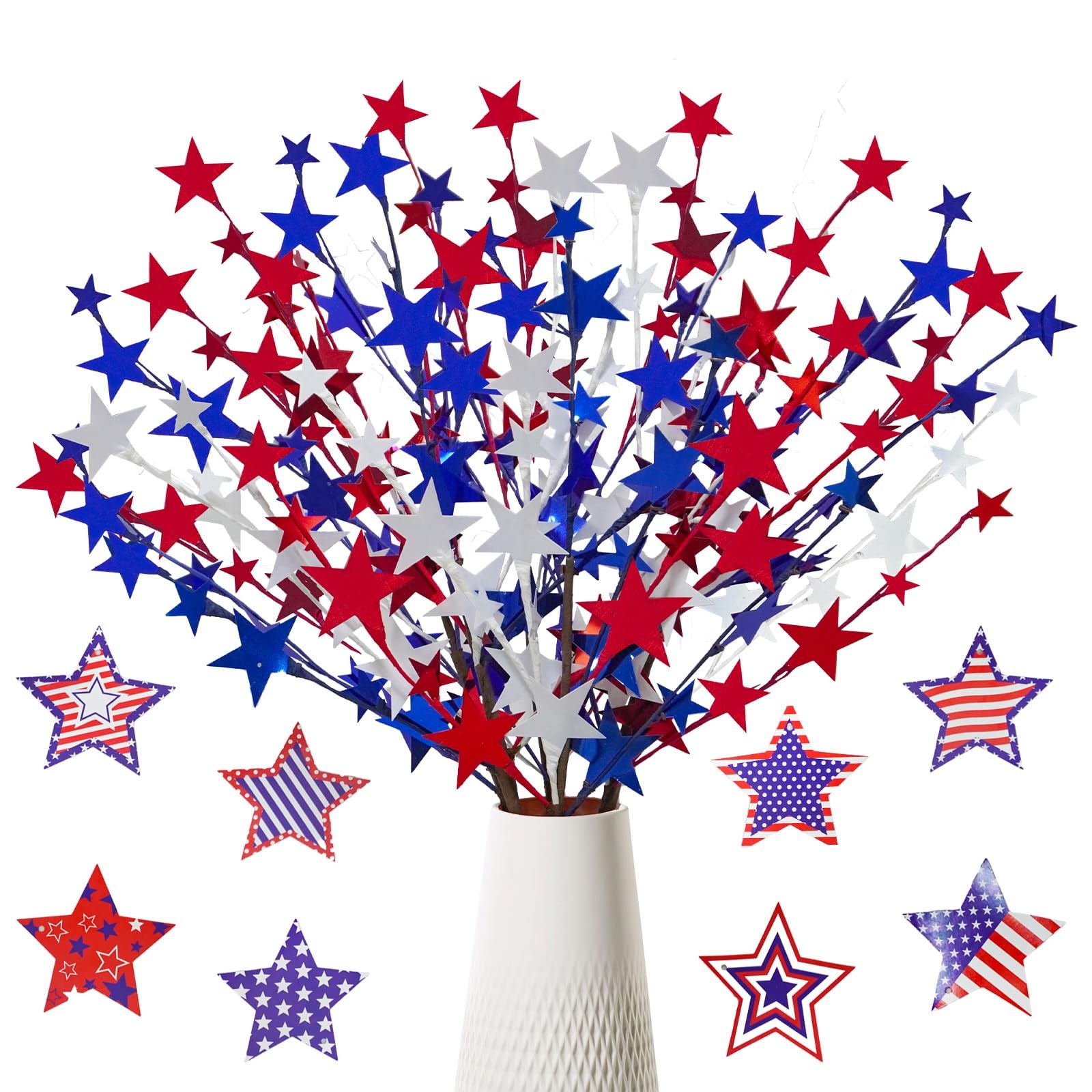 6 Pcs 4th of July Artificial Flowers 24” Patriotic Picks Faux Red White Blue …