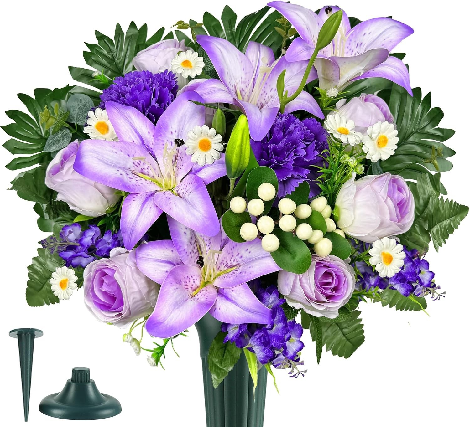 Artificial Cemetery Flowers – Vibrant Rose Carnation, Outdoor Grave Decoratio…