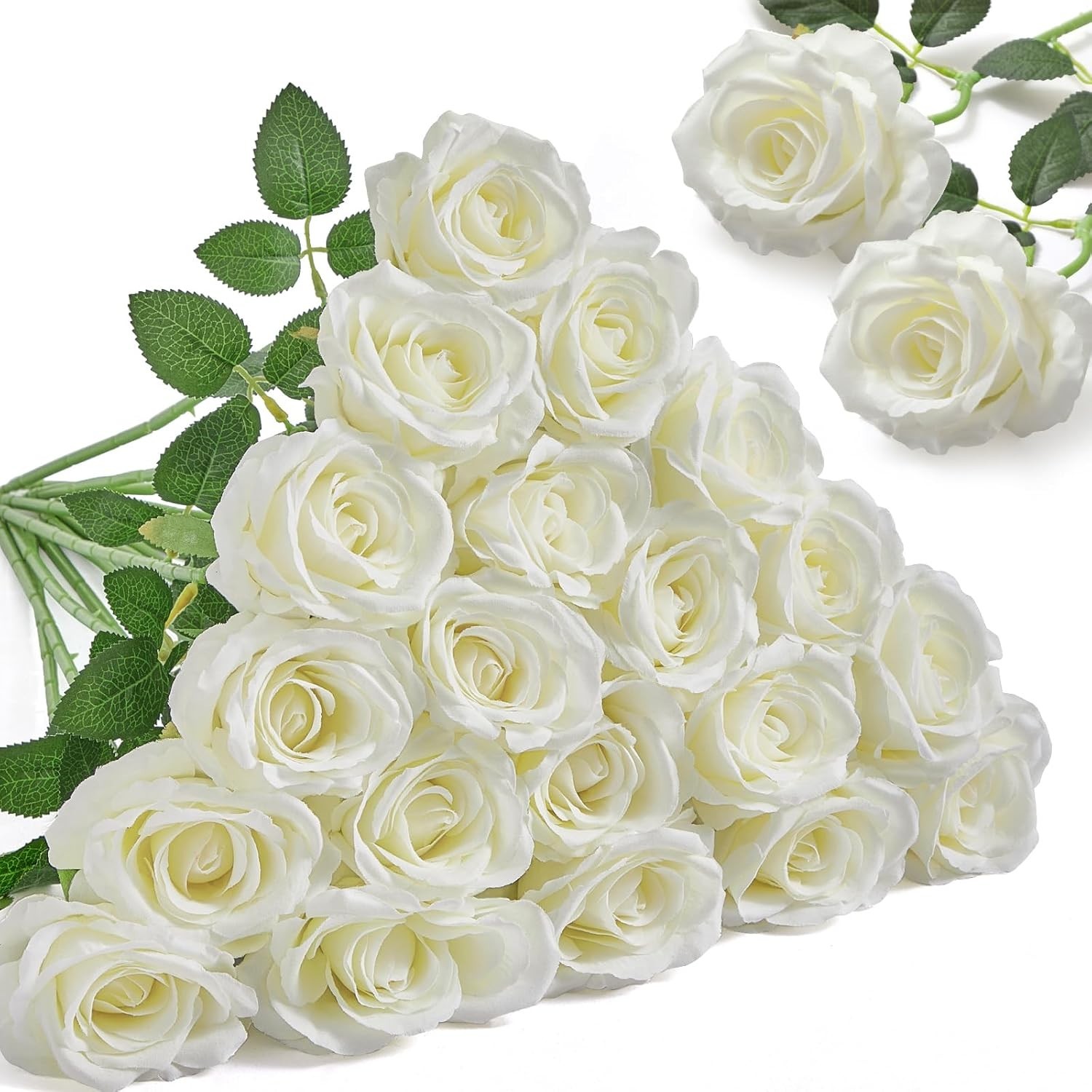 20pcs Fake Roses, 4in Big Velvet Flower Head White Roses Artificial Flowers w…