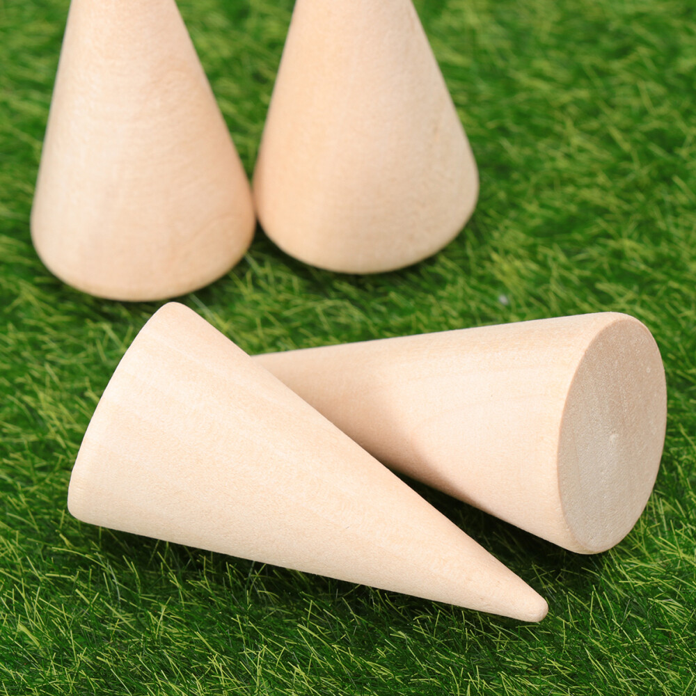 10PC DIY Cones Unpainted Wooden Geometry Ornamnet Adornment Making Accessories