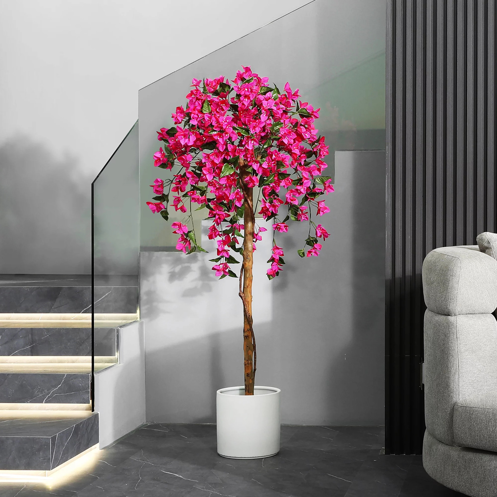 5 Feet Artificial Bougainvillea Flowers Tree in Black Plastic Pot, Indoor Plants
