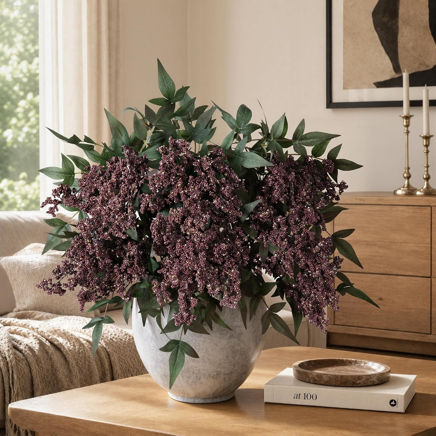 35″ Faux Berry Stems – 3 Pcs Dusty Plum for Home Decor & Weddings