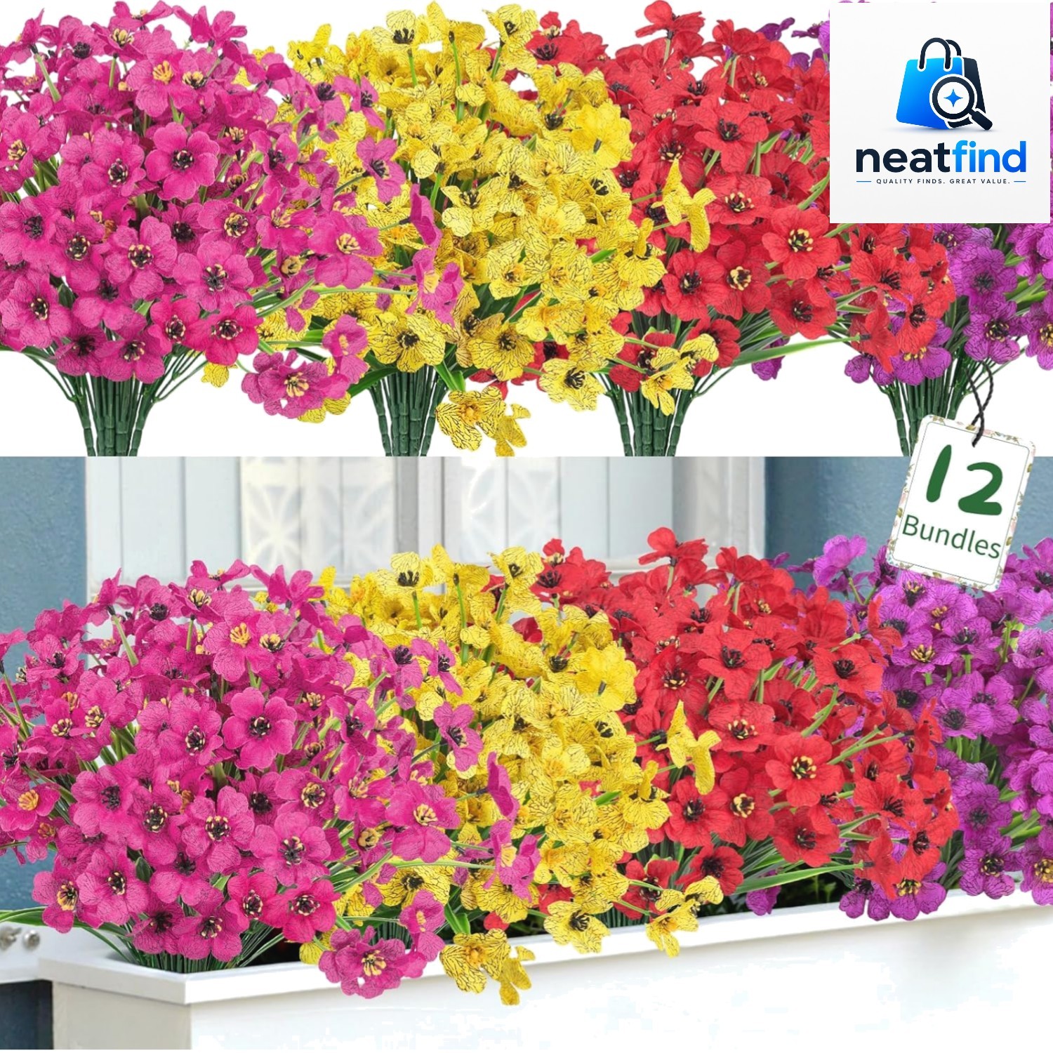 12 Bundles Artificial Flowers for Outdoors Fake Silk Flowers UV Resistant Fau…