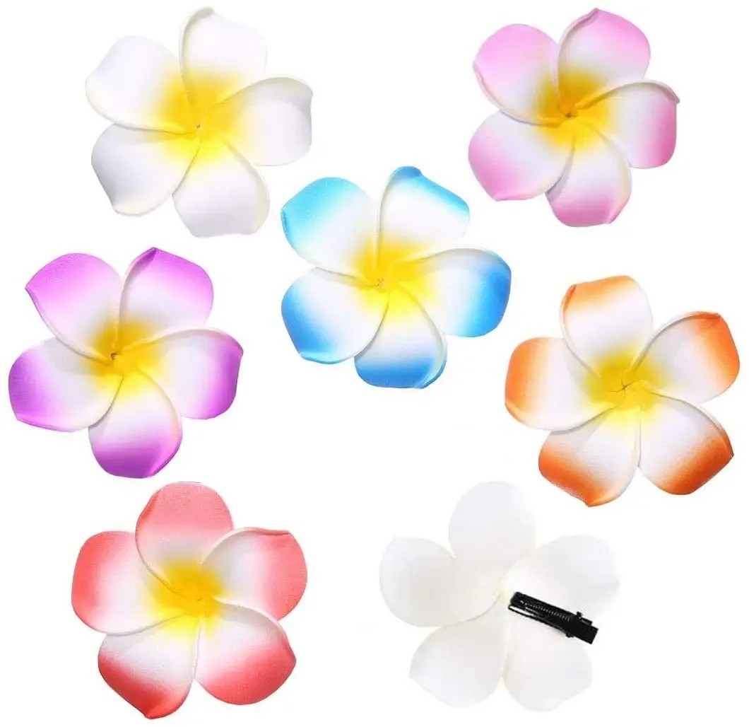 50Pcs 2.4″ White Foam Hawaiian Frangipani Artificial Plumeria Flower Hat Hair