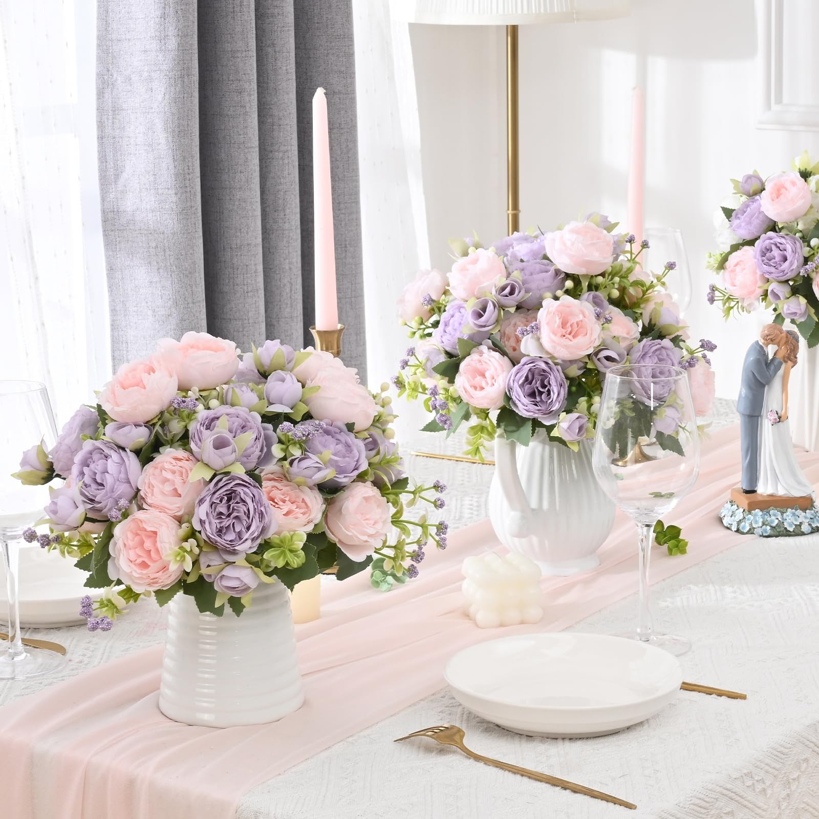 4 Packs Peonies Artificial Flowers, Pinkish-Purple Artificial Peonies, Silk P…