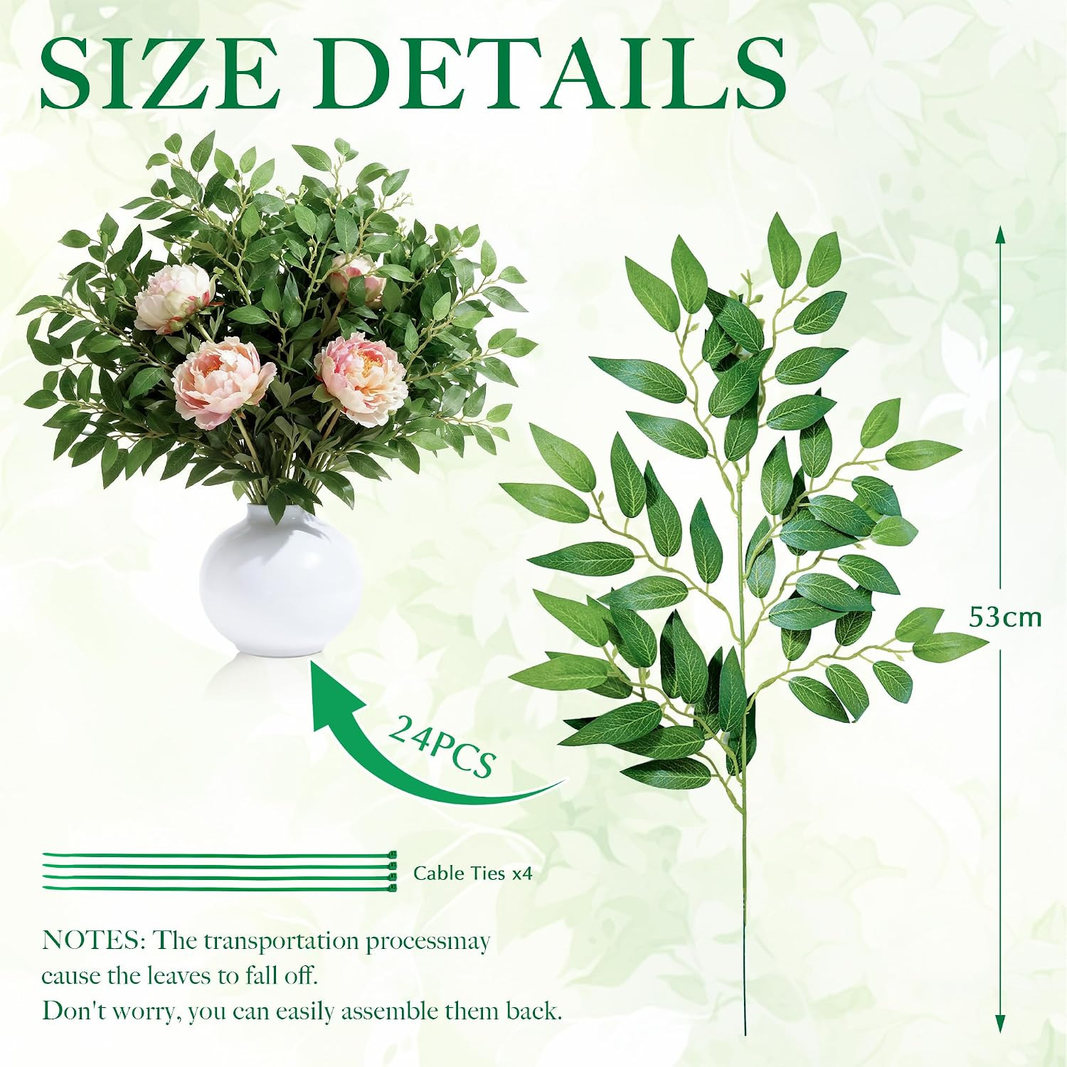 Fake Leaves(24Pack) Faux Greenery Stems,Silk Greenery,Artificial Tree Branches,F