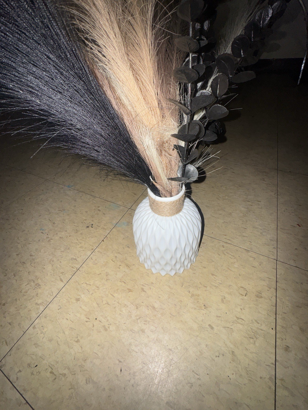 Artificial Pampas Grass Floral Arrangement Centerpiece in Textured Ceramic Vase