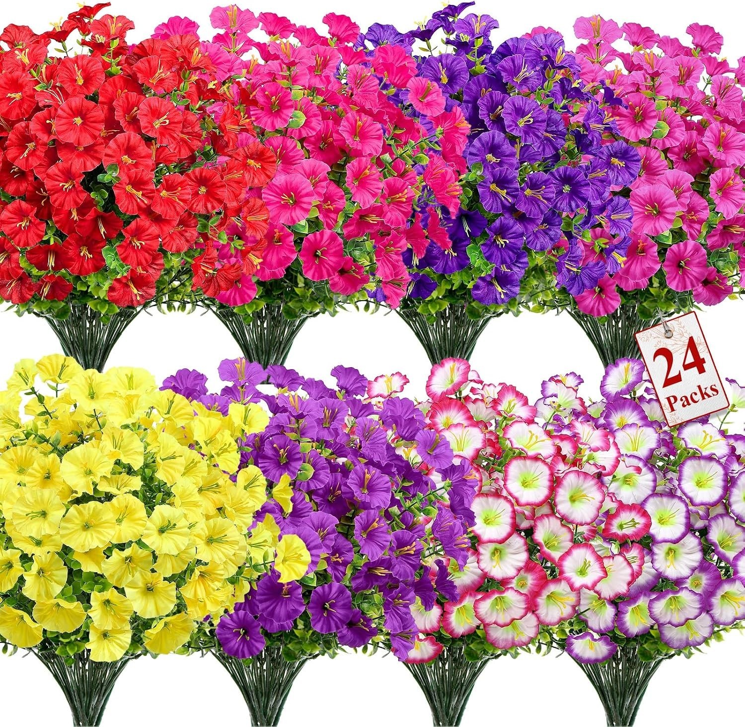 24 Bundles Artificial Flowers for Outdoors, Faux Spring Flowers for Decoratio…